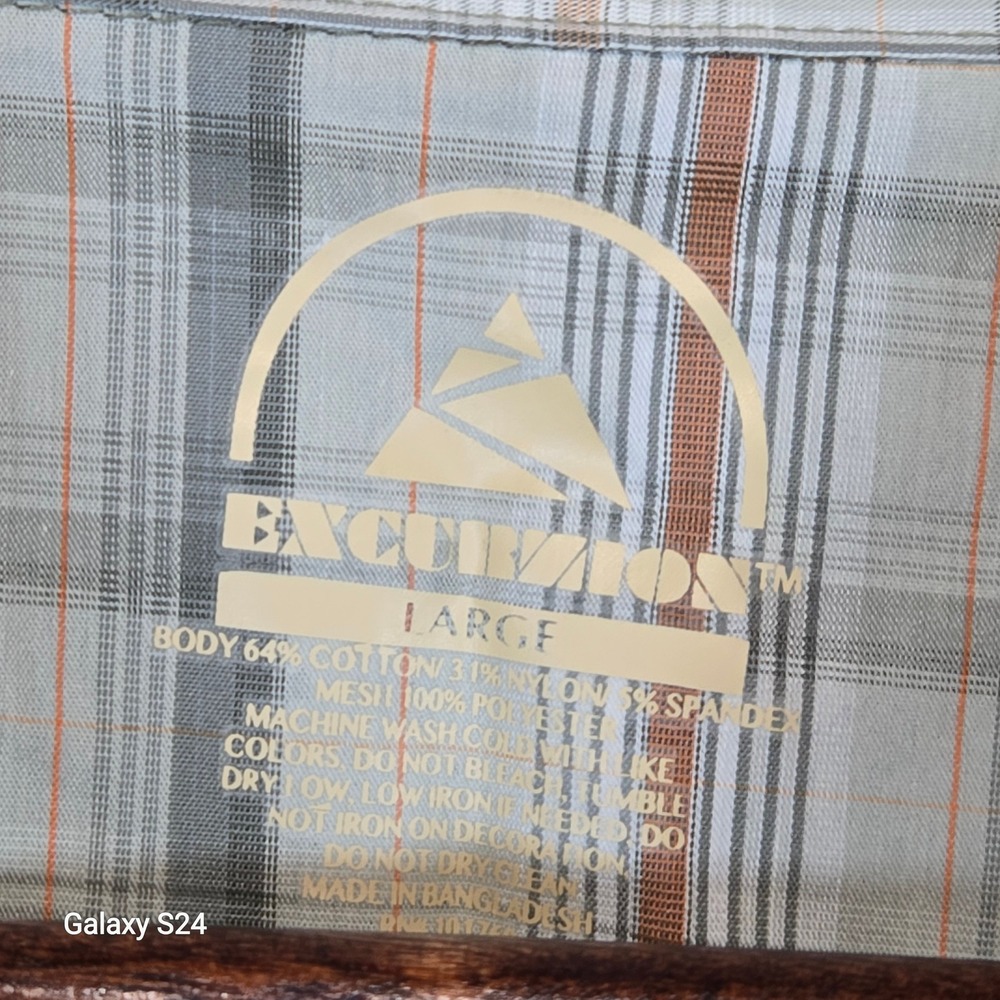 Excurzion Mens Large Short Sleeve Plaid Hiking Shirt UPF 50+ Grey Orange New - Picture 2 of 6
